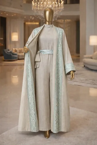 Young Girls Tracksuit Print Detailed 2Pcs Set Petrol Green فساتین بنات Lamora (3)