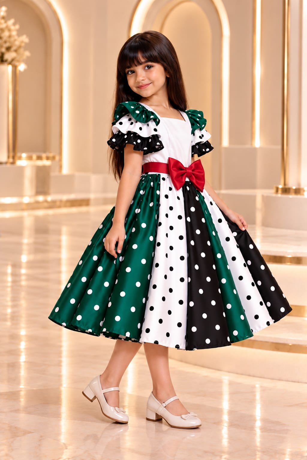 UAE National Day Colorblock Polka Dot Dress for Girls - Image 6