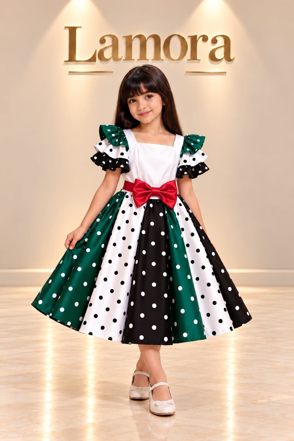 UAE National Day Colorblock Polka Dot Dress for Girls - Image 7