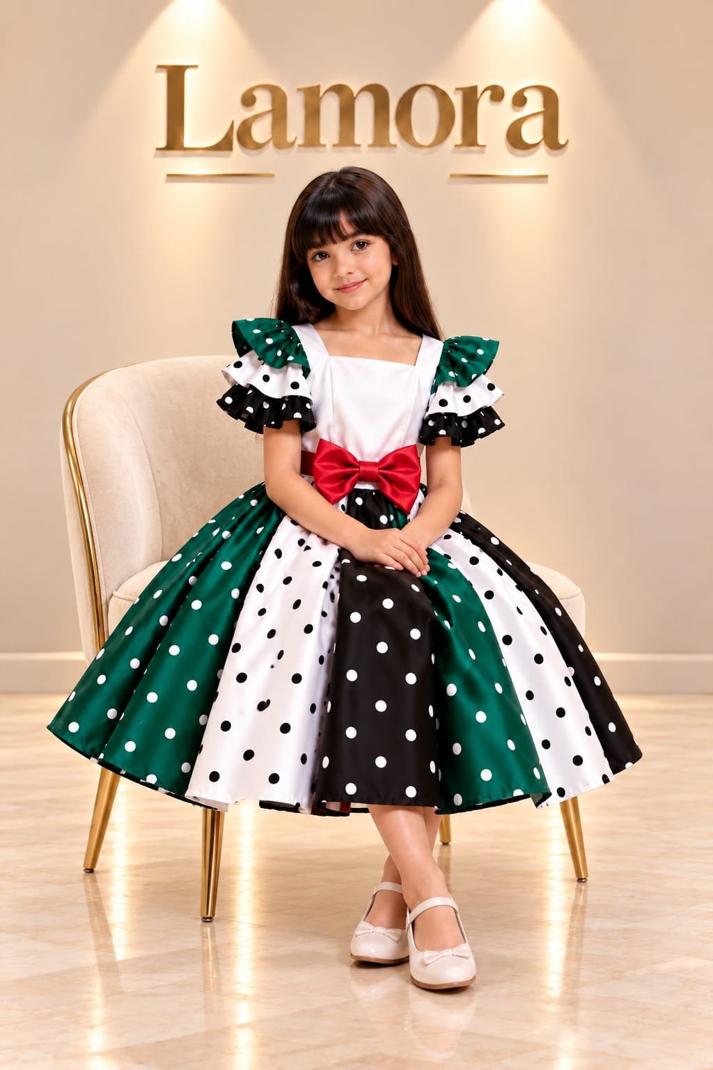 UAE National Day Colorblock Polka Dot Dress for Girls - Image 5