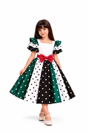 UAE National Day Colorblock Polka Dot Dress for Girls