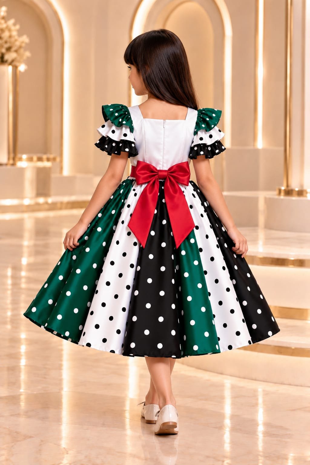 UAE National Day Colorblock Polka Dot Dress for Girls - Image 4