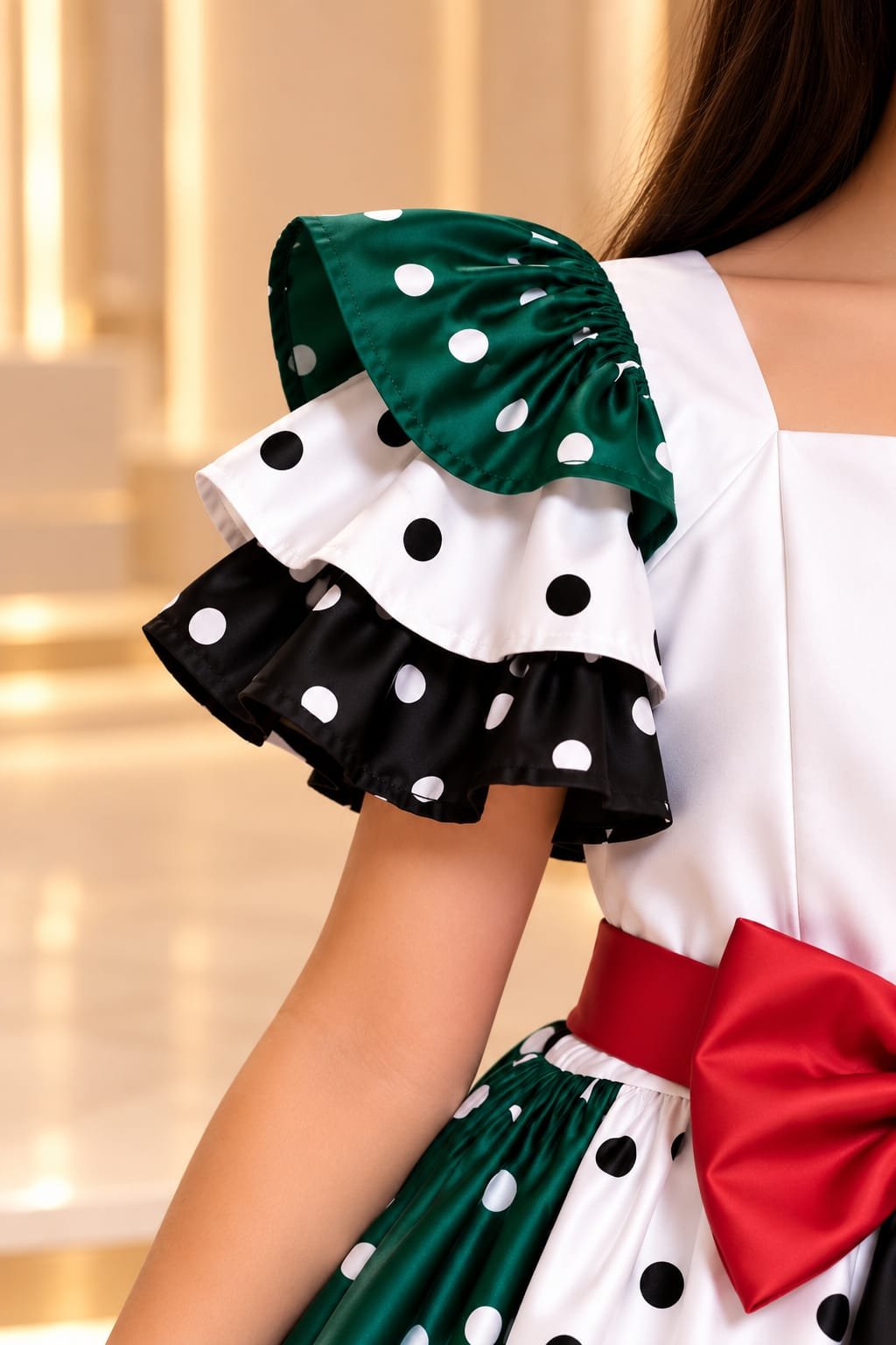UAE National Day Colorblock Polka Dot Dress for Girls - Image 3