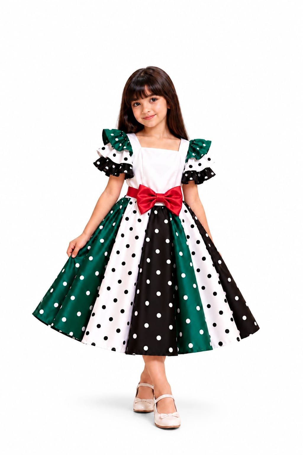 UAE National Day Colorblock Polka Dot Dress for Girls