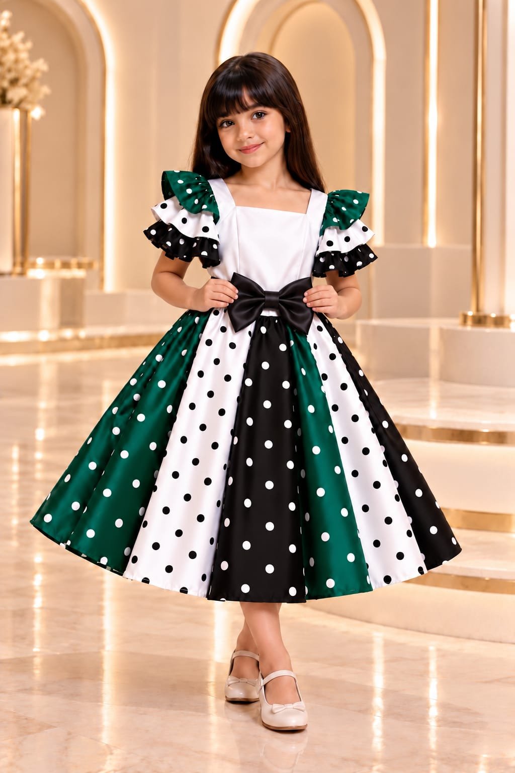 UAE National Day Colorblock Polka Dot Dress for Girls - Image 2